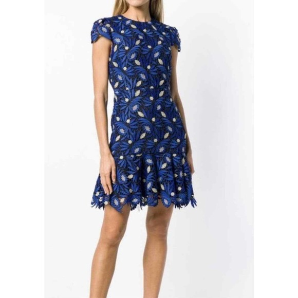 Alice + Olivia Dresses & Skirts - Alice + Olivia Blue Imani Floral Embroidered Cap Sleeve Fit & Flare Dress size 6
